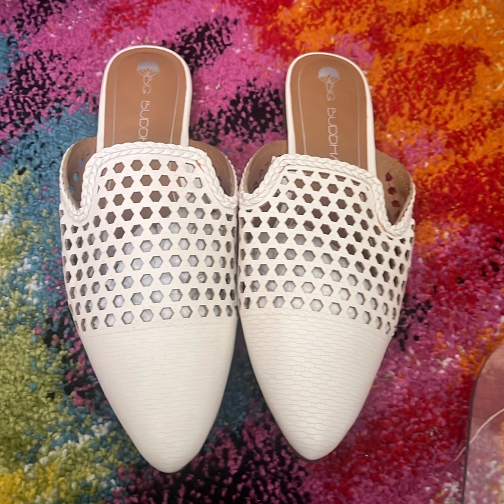 Big Buddha Laser Cut Out White Mules